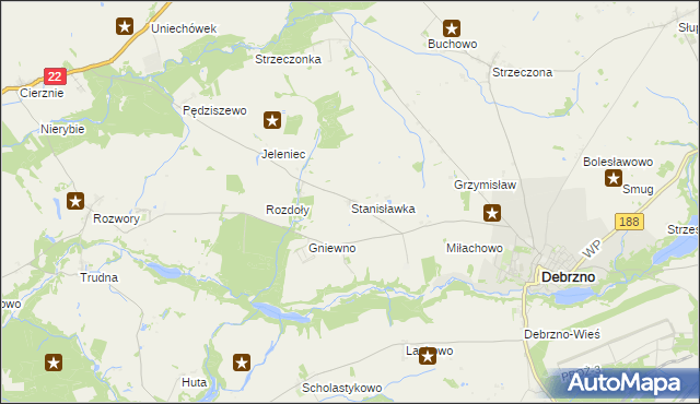 mapa Stanisławka gmina Debrzno, Stanisławka gmina Debrzno na mapie Targeo