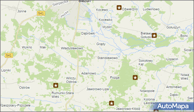 mapa Stanisławowo gmina Bieżuń, Stanisławowo gmina Bieżuń na mapie Targeo