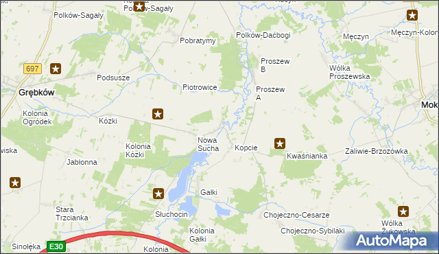 mapa Stara Sucha gmina Grębków, Stara Sucha gmina Grębków na mapie Targeo