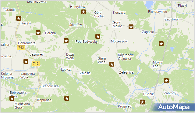 mapa Stara Wieś gmina Przedbórz, Stara Wieś gmina Przedbórz na mapie Targeo