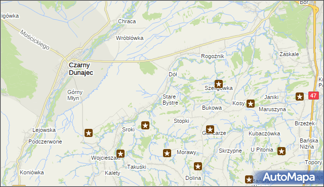 mapa Stare Bystre, Stare Bystre na mapie Targeo