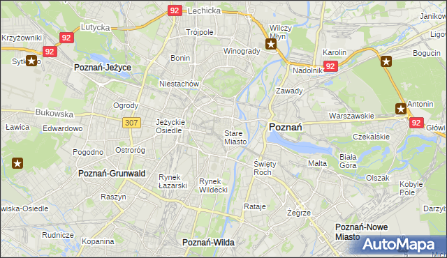 mapa Stare Miasto gmina Poznań, Stare Miasto gmina Poznań na mapie Targeo