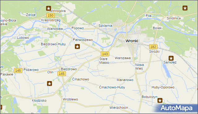 mapa Stare Miasto gmina Wronki, Stare Miasto gmina Wronki na mapie Targeo