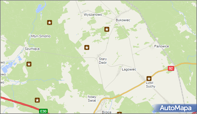 mapa Stary Dwór gmina Trzciel, Stary Dwór gmina Trzciel na mapie Targeo