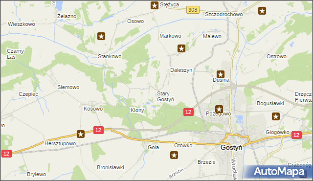 mapa Stary Gostyń, Stary Gostyń na mapie Targeo