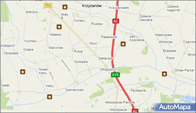 mapa Stefanów gmina Krzyżanów, Stefanów gmina Krzyżanów na mapie Targeo