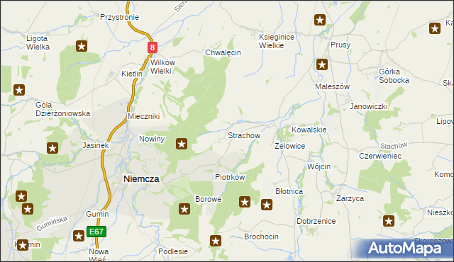 mapa Strachów gmina Kondratowice, Strachów gmina Kondratowice na mapie Targeo