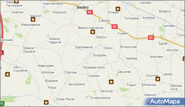 mapa Stradzew gmina Bedlno, Stradzew gmina Bedlno na mapie Targeo