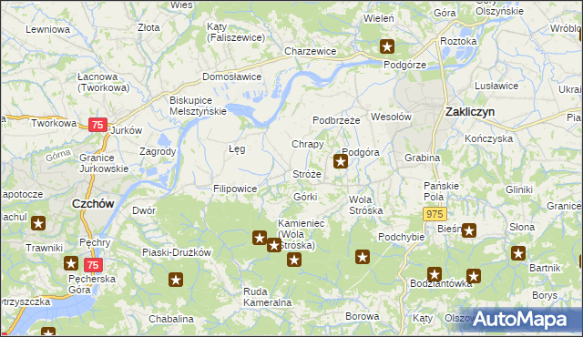 mapa Stróże gmina Zakliczyn, Stróże gmina Zakliczyn na mapie Targeo