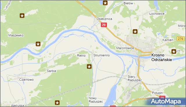 mapa Strumienno gmina Krosno Odrzańskie, Strumienno gmina Krosno Odrzańskie na mapie Targeo