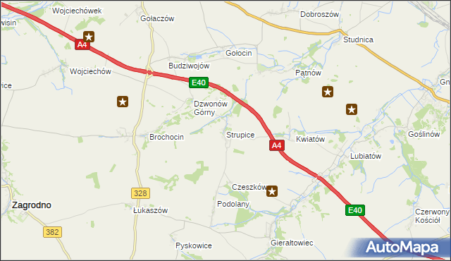 mapa Strupice gmina Chojnów, Strupice gmina Chojnów na mapie Targeo