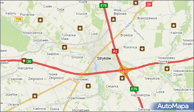 mapa Stryków powiat zgierski, Stryków powiat zgierski na mapie Targeo