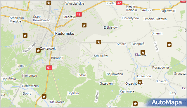 mapa Strzałków gmina Radomsko, Strzałków gmina Radomsko na mapie Targeo