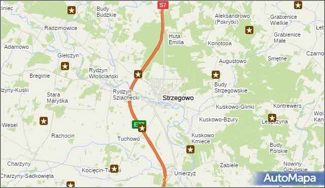 mapa Strzegowo powiat mławski, Strzegowo powiat mławski na mapie Targeo