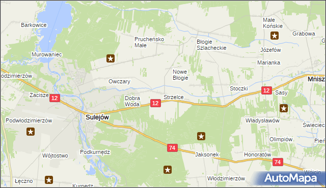mapa Strzelce gmina Mniszków, Strzelce gmina Mniszków na mapie Targeo