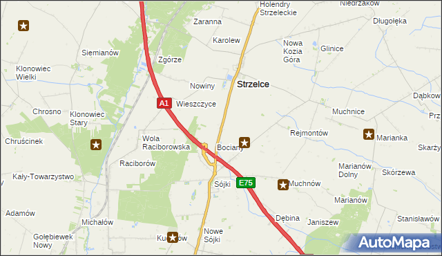 mapa Strzelce Kolonia gmina Strzelce, Strzelce Kolonia gmina Strzelce na mapie Targeo