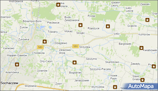 mapa Strzyżew gmina Kampinos, Strzyżew gmina Kampinos na mapie Targeo
