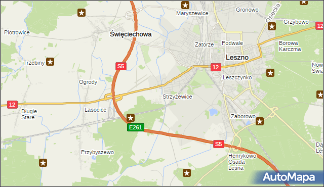 mapa Strzyżewice gmina Święciechowa, Strzyżewice gmina Święciechowa na mapie Targeo