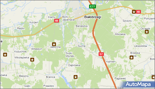 mapa Sucha gmina Białobrzegi, Sucha gmina Białobrzegi na mapie Targeo