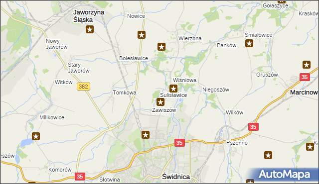 mapa Sulisławice gmina Świdnica, Sulisławice gmina Świdnica na mapie Targeo