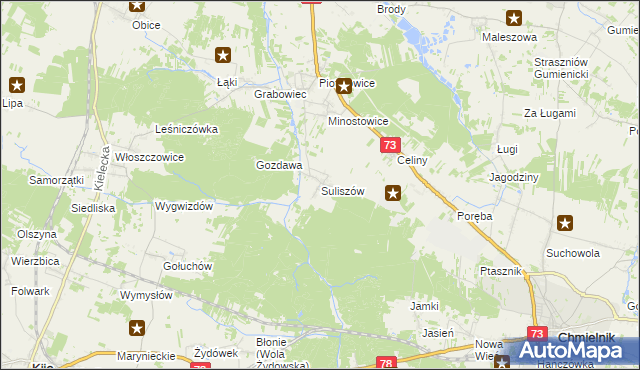 mapa Suliszów gmina Chmielnik, Suliszów gmina Chmielnik na mapie Targeo