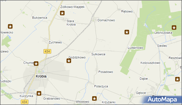 mapa Sułkowice gmina Krobia, Sułkowice gmina Krobia na mapie Targeo
