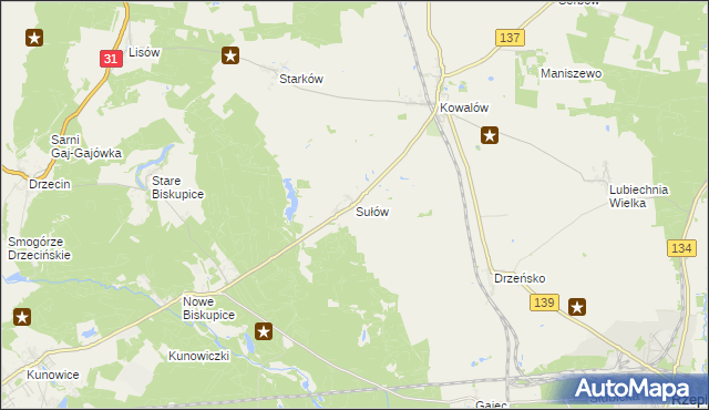 mapa Sułów gmina Rzepin, Sułów gmina Rzepin na mapie Targeo