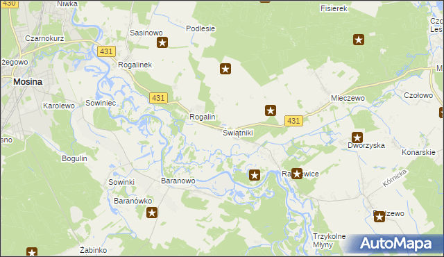 mapa Świątniki gmina Mosina, Świątniki gmina Mosina na mapie Targeo