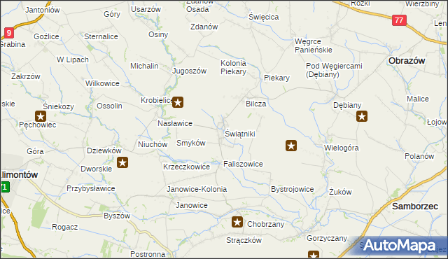 mapa Świątniki gmina Obrazów, Świątniki gmina Obrazów na mapie Targeo