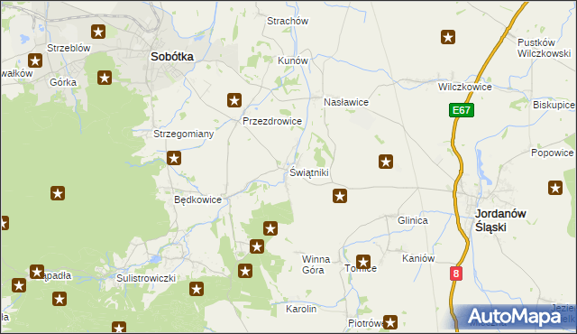 mapa Świątniki gmina Sobótka, Świątniki gmina Sobótka na mapie Targeo