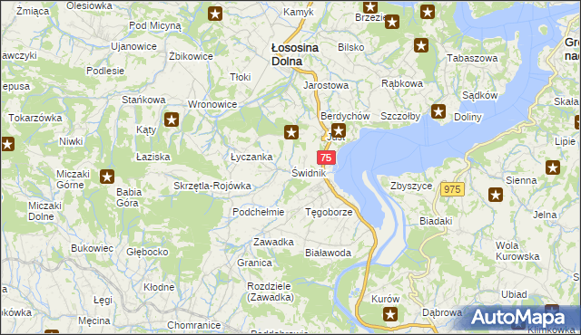 mapa Świdnik gmina Łososina Dolna, Świdnik gmina Łososina Dolna na mapie Targeo