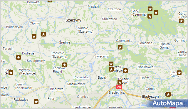 mapa Święcany, Święcany na mapie Targeo