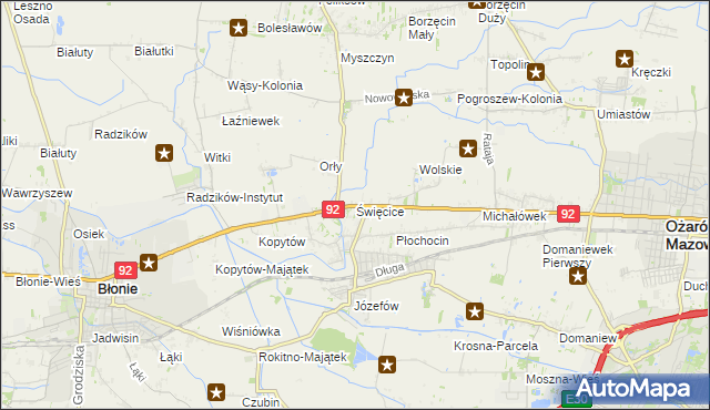 mapa Święcice gmina Ożarów Mazowiecki, Święcice gmina Ożarów Mazowiecki na mapie Targeo