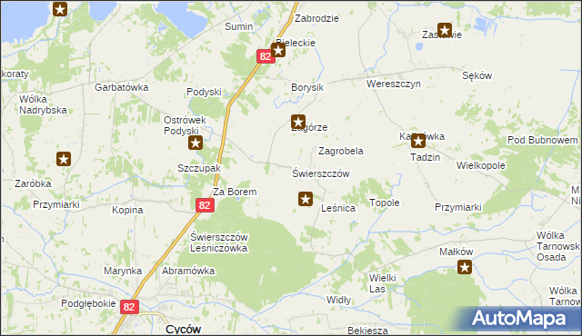 mapa Świerszczów gmina Cyców, Świerszczów gmina Cyców na mapie Targeo