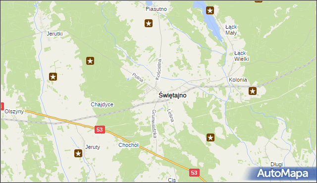 mapa Świętajno powiat szczycieński, Świętajno powiat szczycieński na mapie Targeo