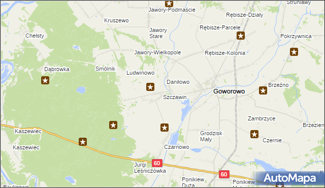 mapa Szczawin gmina Goworowo, Szczawin gmina Goworowo na mapie Targeo