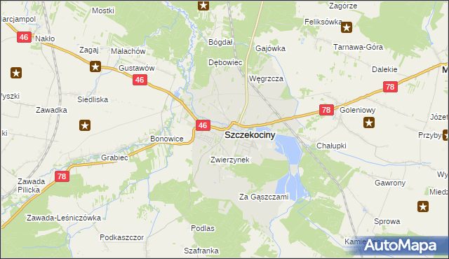 mapa Szczekociny, Szczekociny na mapie Targeo