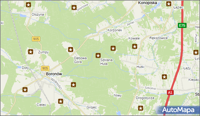 mapa Szklana Huta gmina Boronów, Szklana Huta gmina Boronów na mapie Targeo