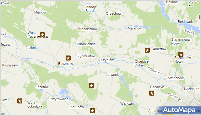 mapa Szydłów gmina Lutomiersk, Szydłów gmina Lutomiersk na mapie Targeo