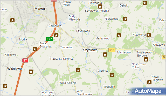 mapa Szydłowo powiat mławski, Szydłowo powiat mławski na mapie Targeo