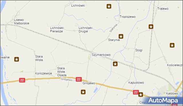 mapa Szymankowo gmina Lichnowy, Szymankowo gmina Lichnowy na mapie Targeo