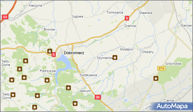 mapa Szymanów gmina Dobromierz, Szymanów gmina Dobromierz na mapie Targeo