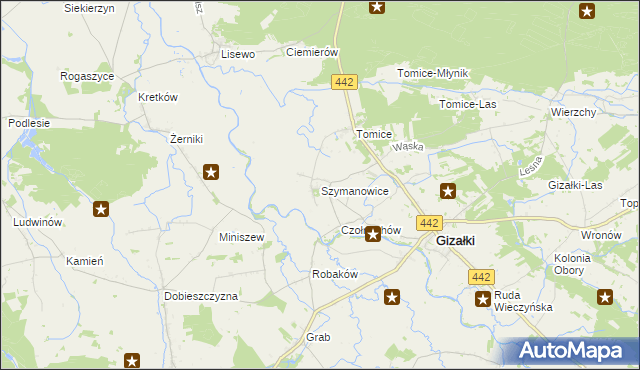 mapa Szymanowice gmina Gizałki, Szymanowice gmina Gizałki na mapie Targeo