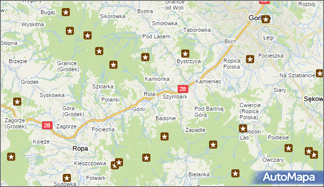 mapa Szymbark gmina Gorlice, Szymbark gmina Gorlice na mapie Targeo