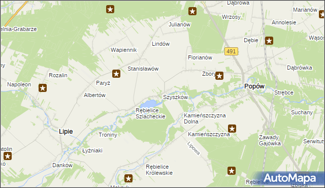 mapa Szyszków gmina Lipie, Szyszków gmina Lipie na mapie Targeo
