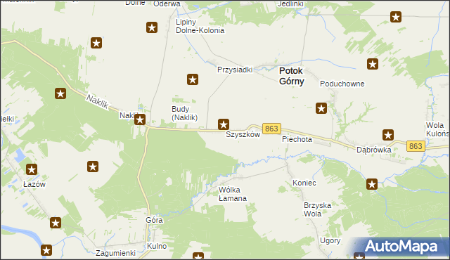 mapa Szyszków gmina Potok Górny, Szyszków gmina Potok Górny na mapie Targeo