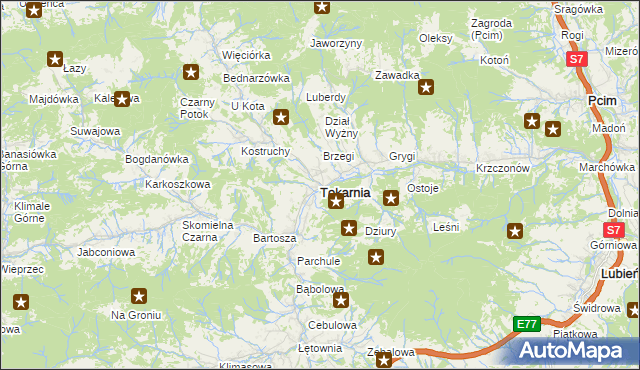 mapa Tokarnia powiat myślenicki, Tokarnia powiat myślenicki na mapie Targeo