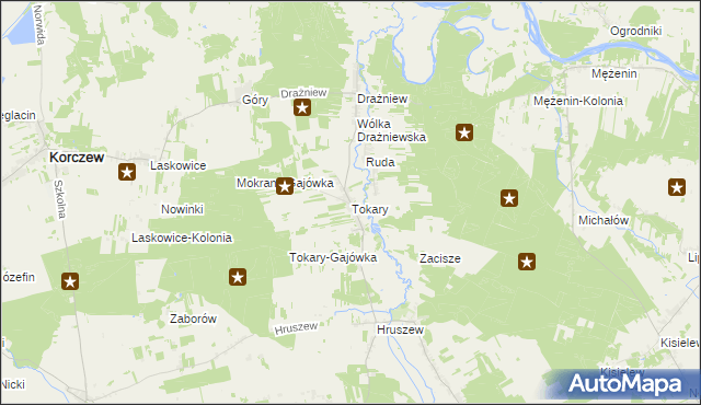 mapa Tokary gmina Korczew, Tokary gmina Korczew na mapie Targeo