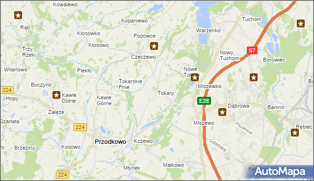 mapa Tokary gmina Przodkowo, Tokary gmina Przodkowo na mapie Targeo