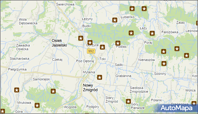 mapa Toki gmina Nowy Żmigród, Toki gmina Nowy Żmigród na mapie Targeo